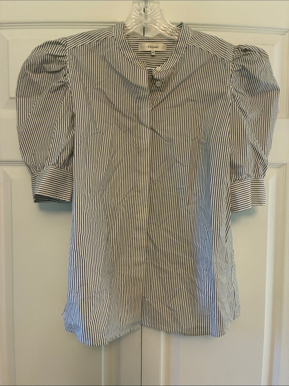 FRAME the shirred puff sleeve espresso multi Striped Puff Sleeve Blouse